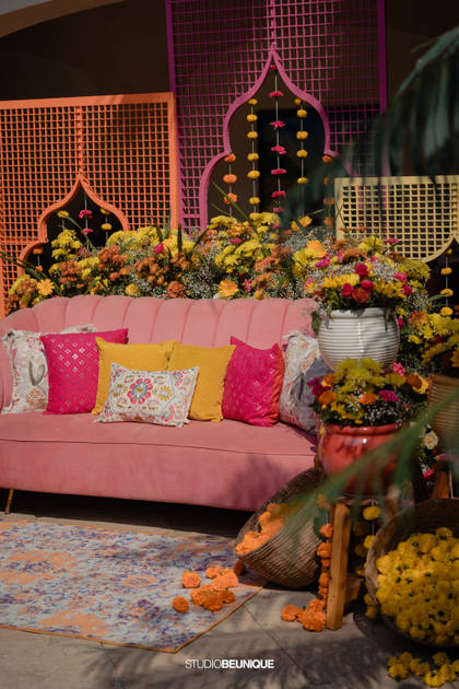 Lounge and Backdrop — Mehendi decor — Taj Exotica